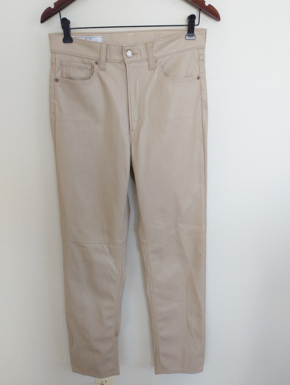 GAP High Rise Vegan Leather Cheeky Straight Pants Cobblestone Tan 28 Tall
